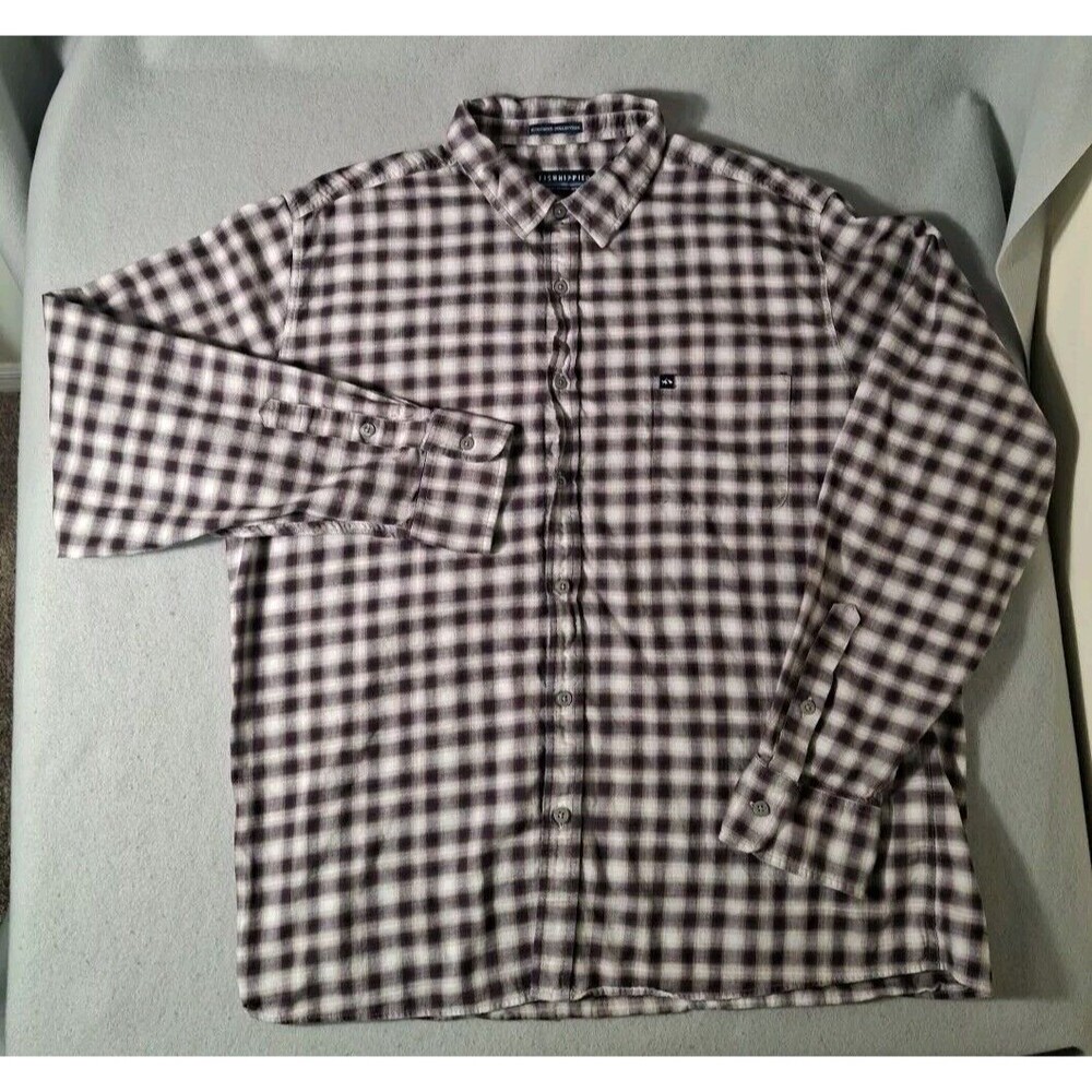 Fish Hippie Co Rumfront Collection Shirt Mens XL Button Up Check Long Sleeve